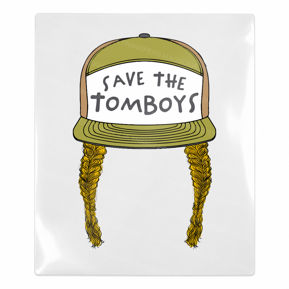 Save The Tomboys Olive Hat Blonde Braids Activist & Awareness UV transfer for hard-surface products