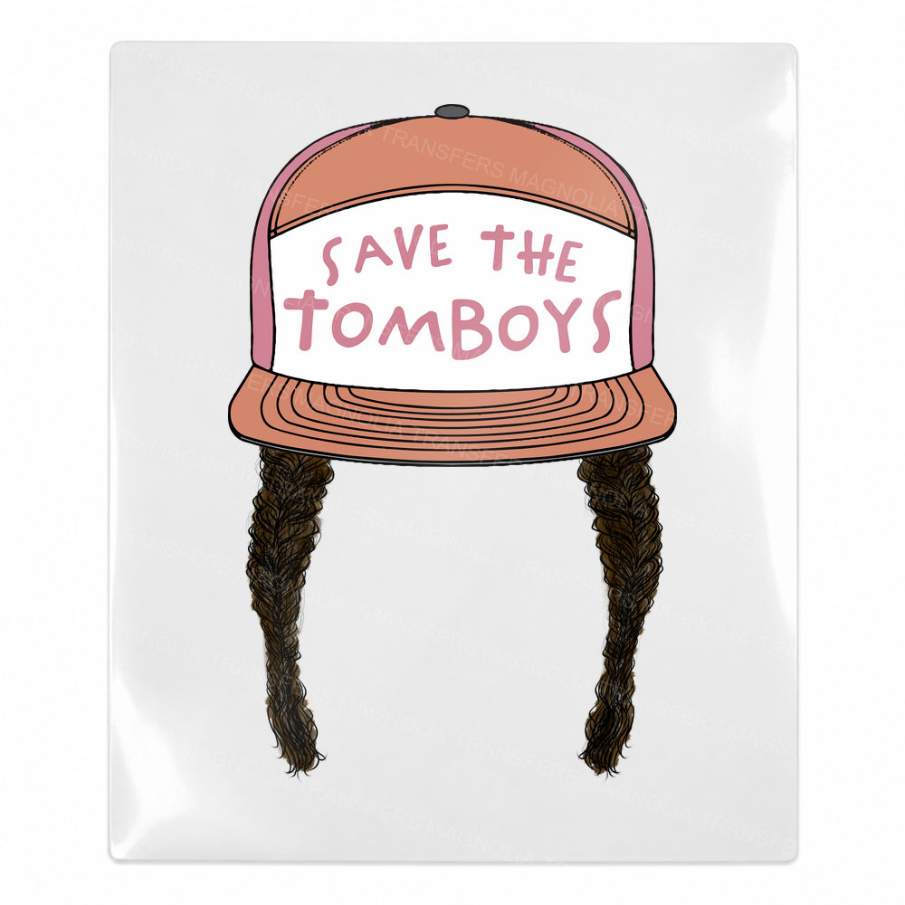 Save The Tomboys Peach Hat Dark Braids Activist & Awareness UV transfer for hard-surface products