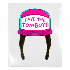 Save The Tomboys Neon Pink Hat Dark Braids Activist & Awareness UV transfer for hard-surface products