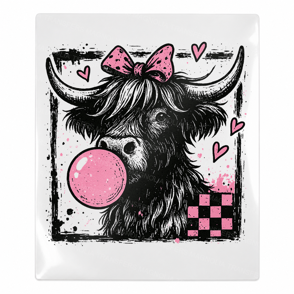 Bubblegum Highland Cow Animals & Pets UV transfer for hard-surface products