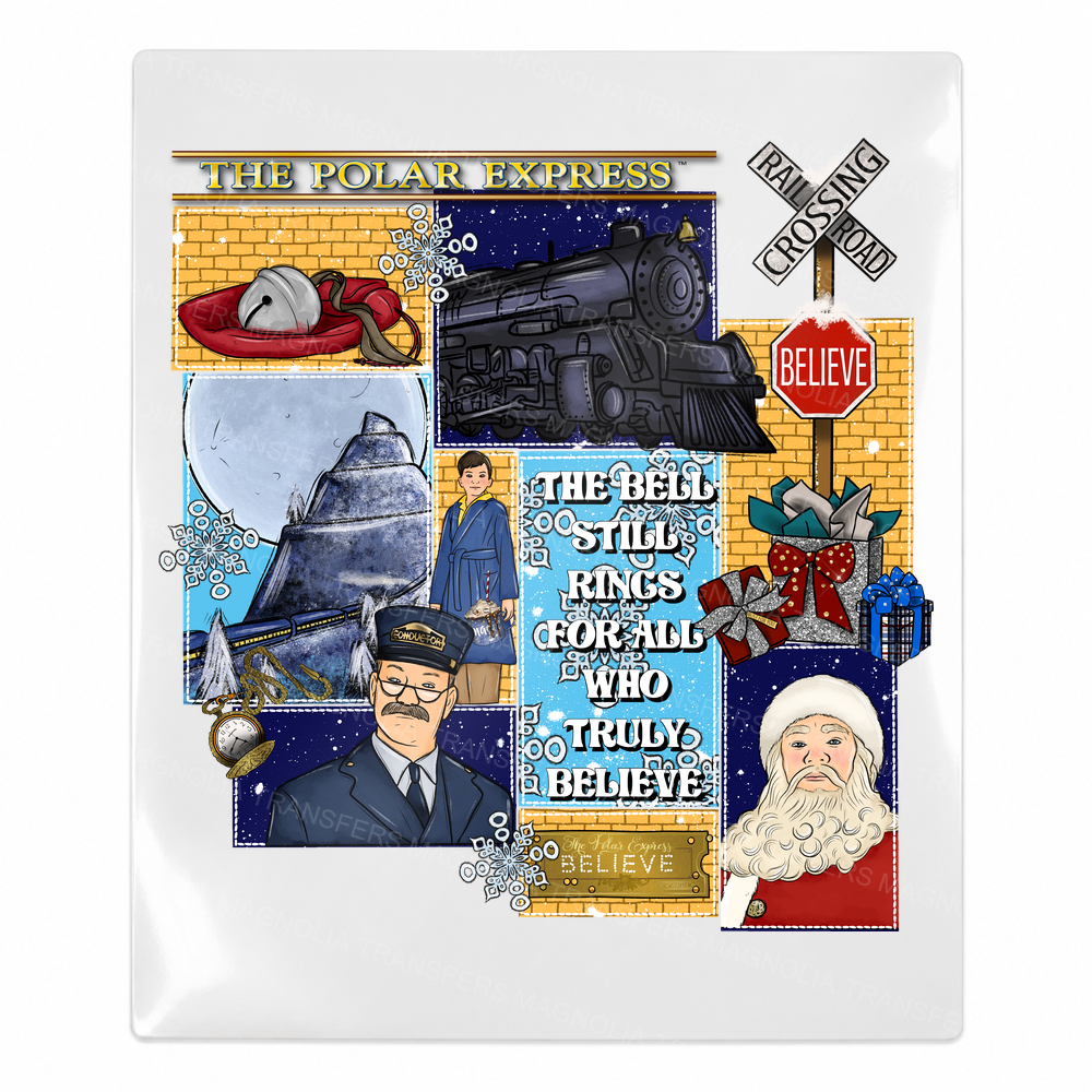 Believe Christmas Train Collage Christmas UV transfer for hard-surface products