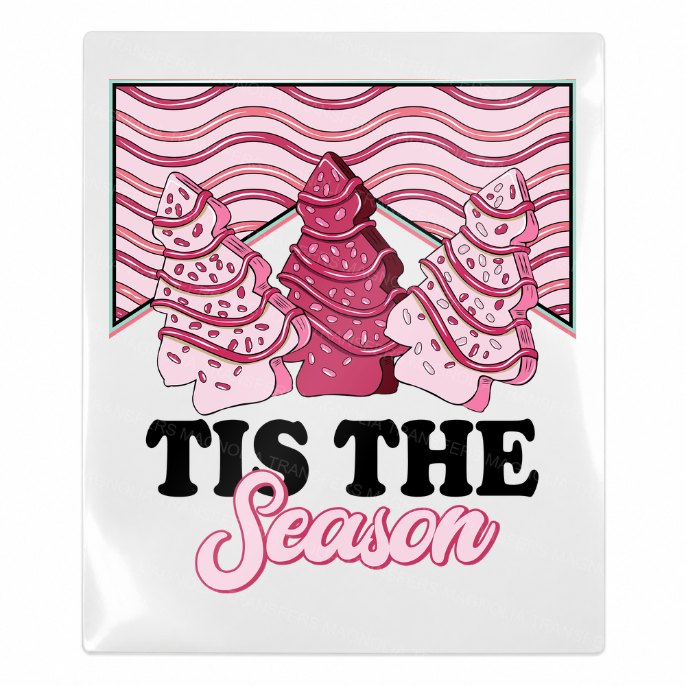 Tis the Season Pink Trees Christmas UV transfer for hard-surface products