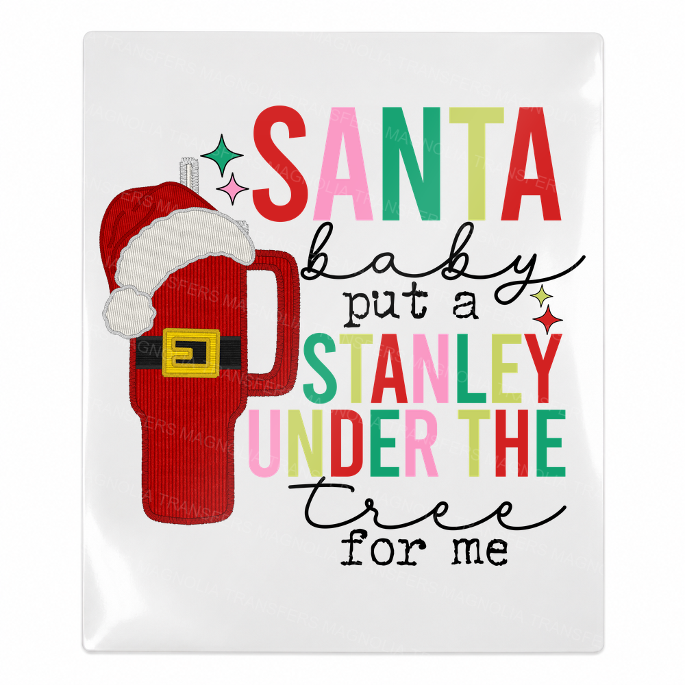 Santa Baby Stanley Under the Tree Christmas UV transfer for hard-surface products