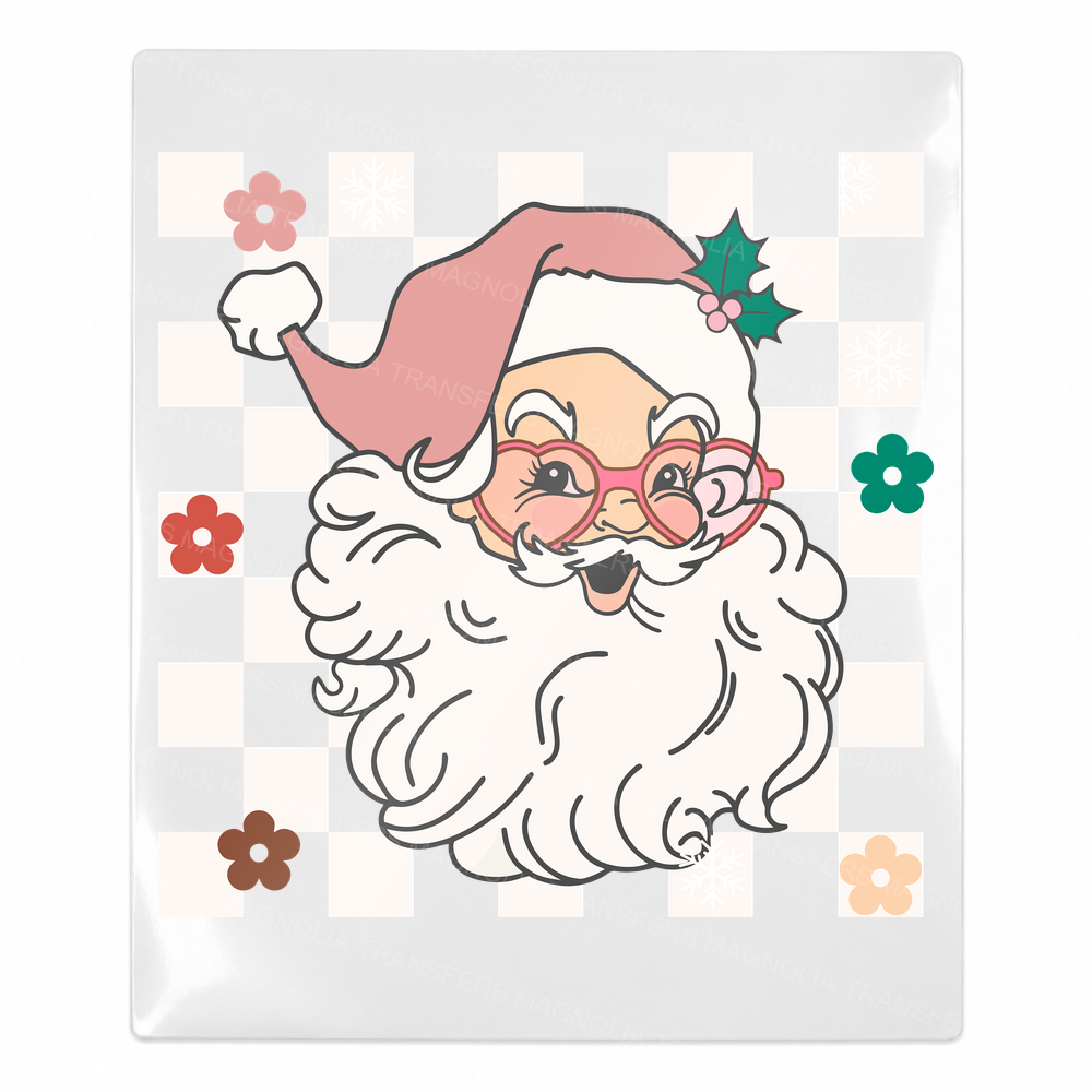Checkered Santa Face Christmas UV transfer for hard-surface products