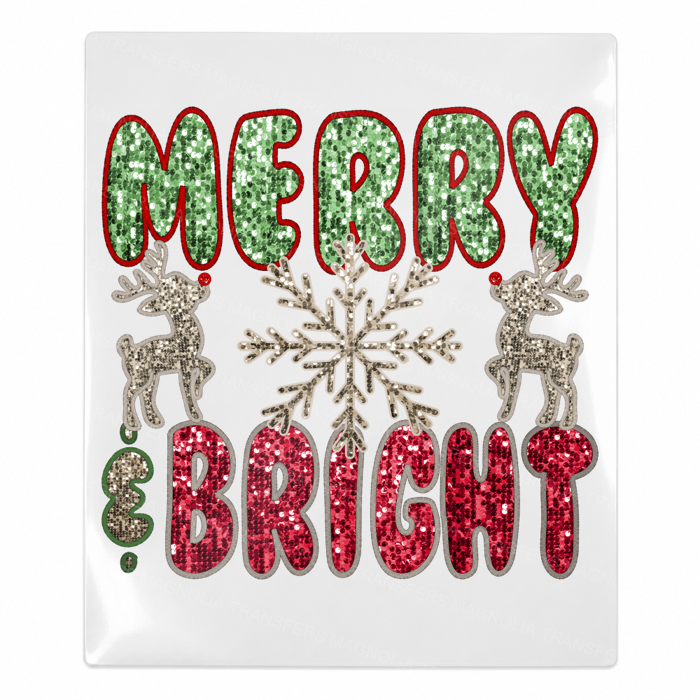 Merry And Bright Reindeer Christmas UV transfer for hard-surface products