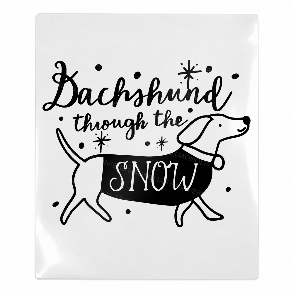 Dachshund Through The Snow Christmas UV transfer for hard-surface products