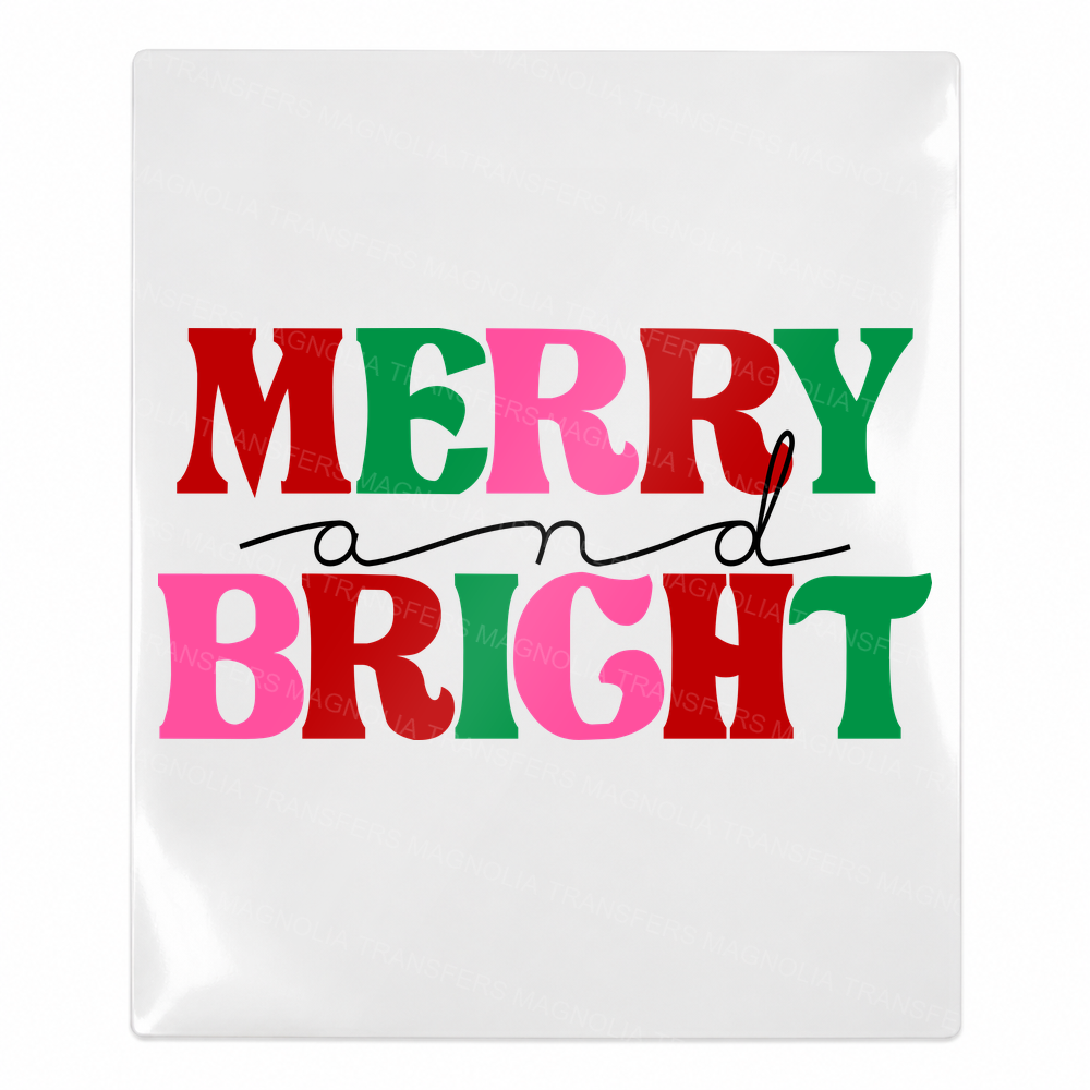 Merry And Bright Bold Christmas UV transfer for hard-surface products