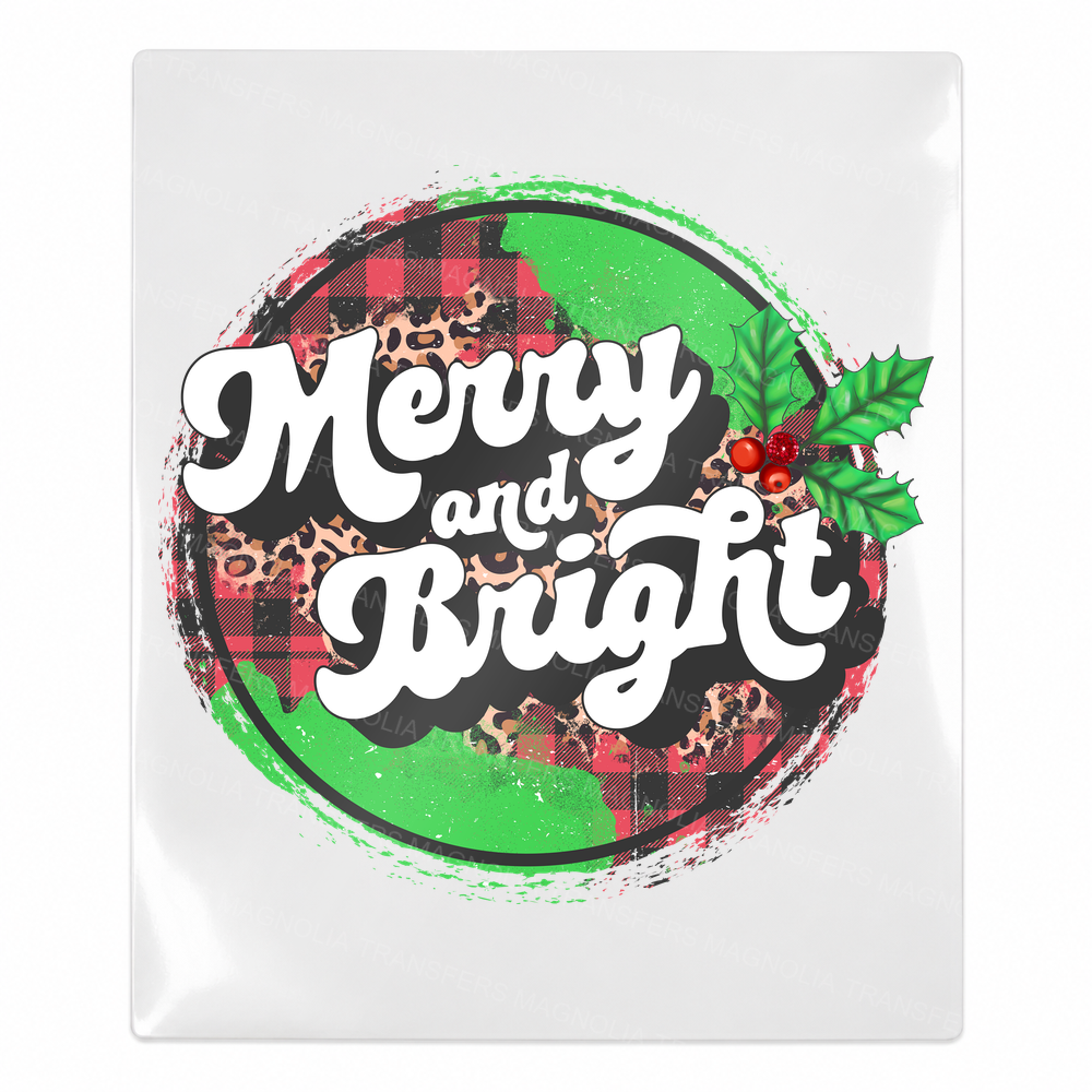 Merry And Bright Plaid Christmas UV transfer for hard-surface products
