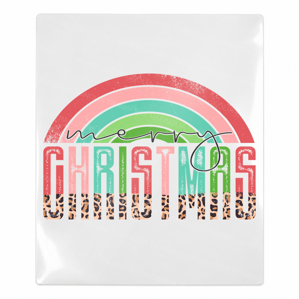 Merry Christmas Leopard Rainbow Christmas UV transfer for hard-surface products