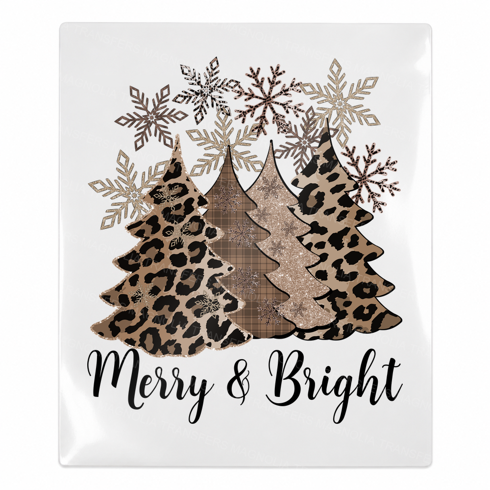 Merry And Bright Leopard Trees Christmas UV transfer for hard-surface products