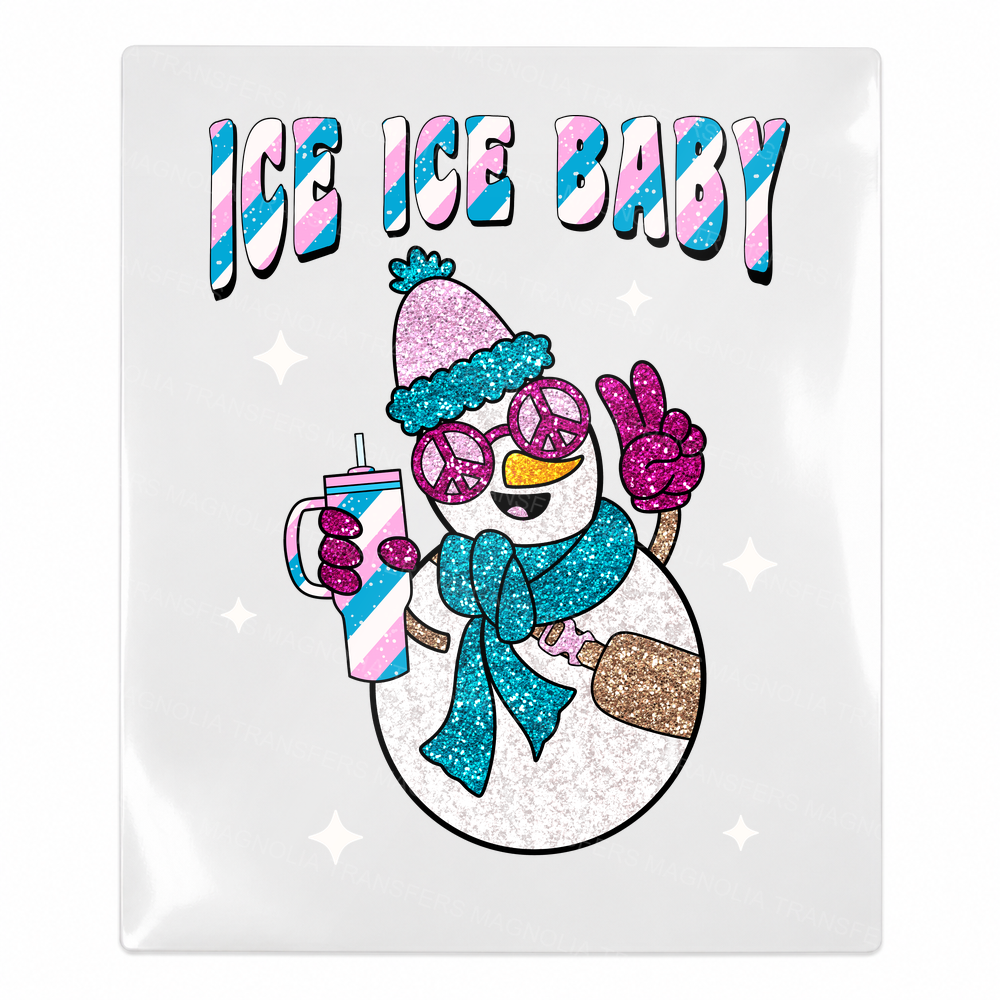 Ice Ice Baby Snowman Blue Christmas UV transfer for hard-surface products