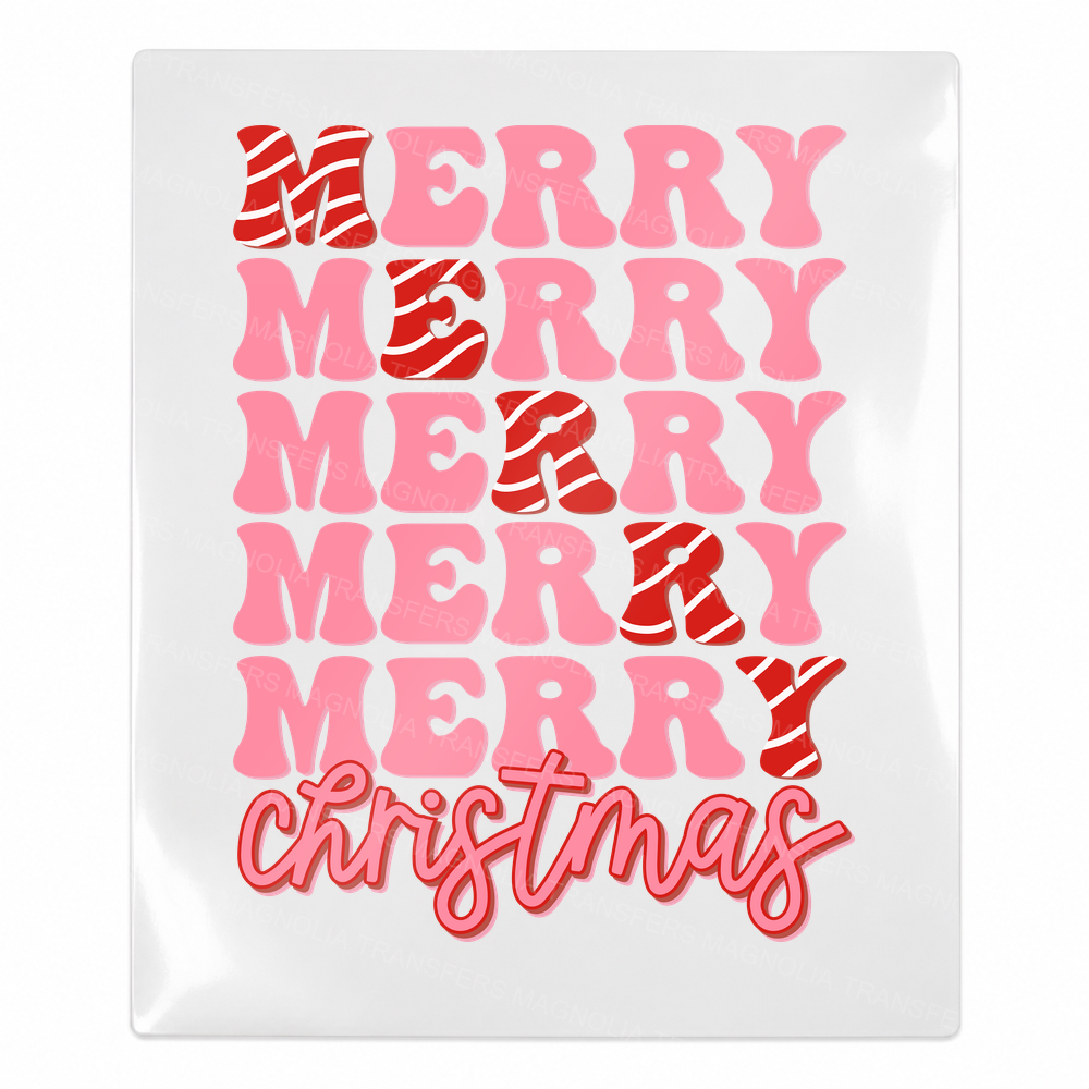 Merry Merry Merry Christmas Pink Stack Christmas UV transfer for hard-surface products