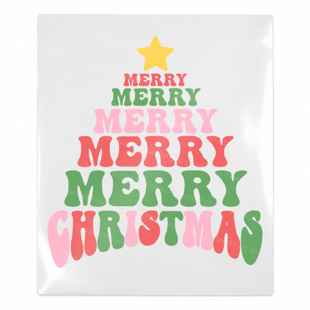 Merry Merry Merry Christmas Pastel Tree Christmas UV transfer for hard-surface products