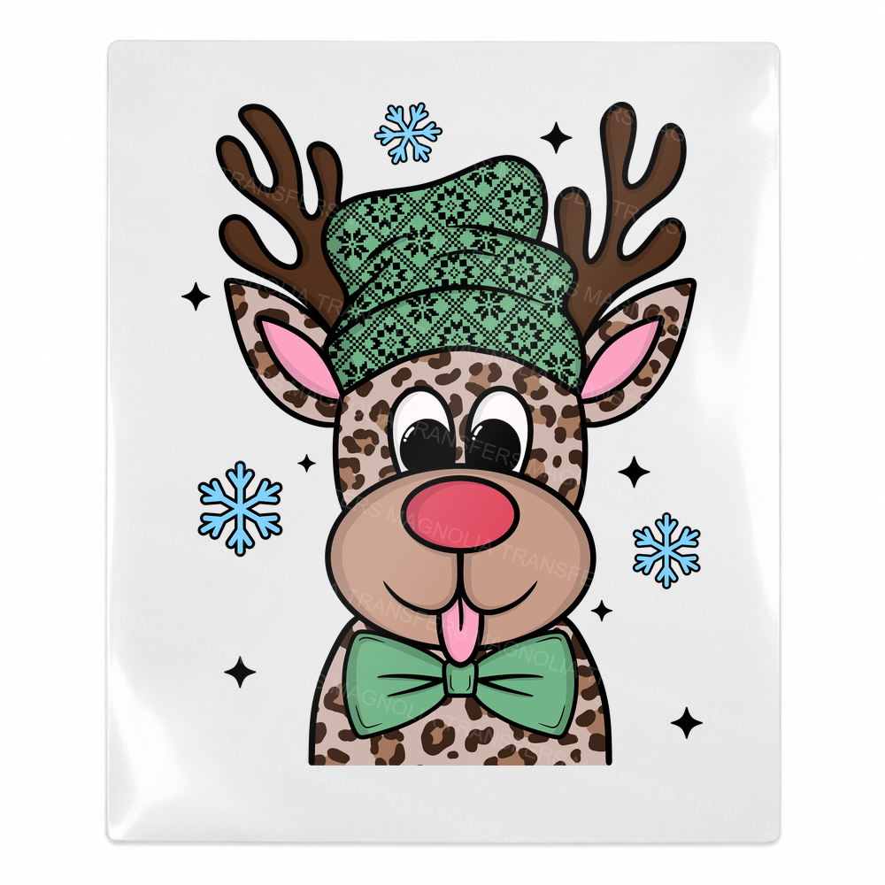 Green Plaid Reindeer Christmas UV transfer for hard-surface products