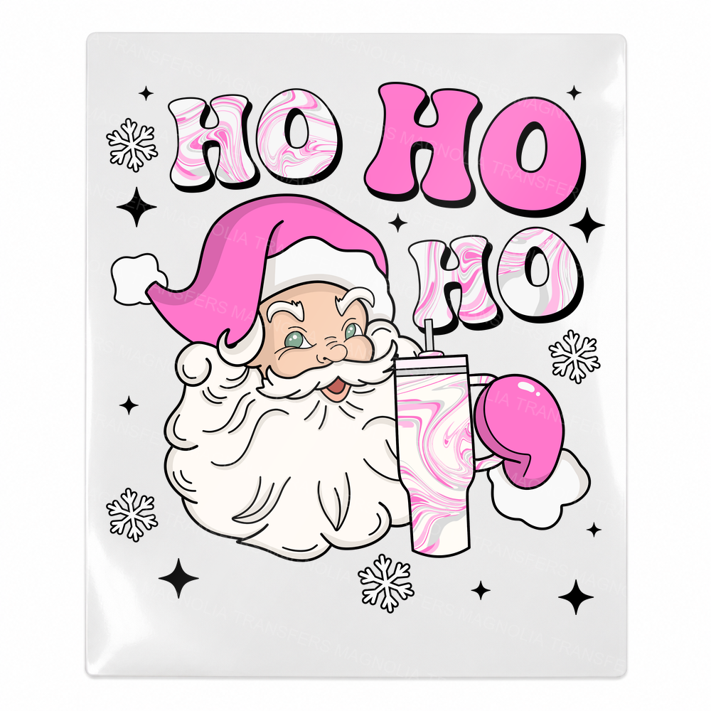 Pink Ho Ho Ho Santa Christmas UV transfer for hard-surface products