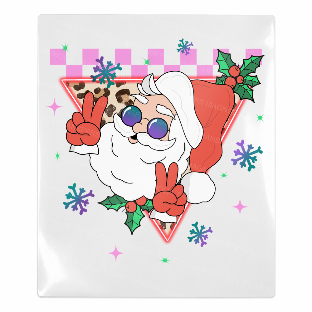 Pink Retro Santa Peace Sign Christmas UV transfer for hard-surface products