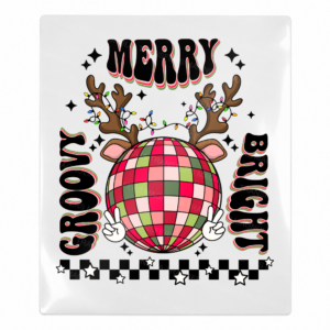 Merry And Bright Checkerboard Disco Reindeer Christmas UV transfer for hard-surface products