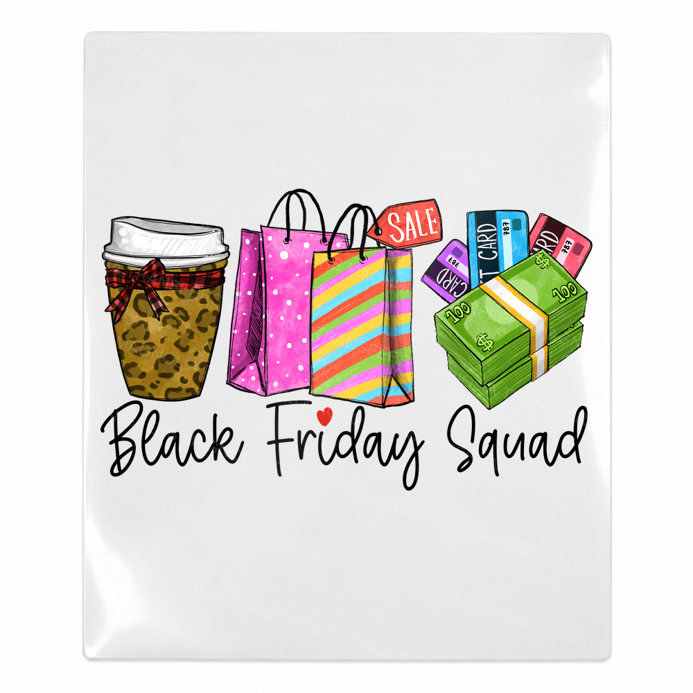 Black Friday Squad Christmas UV transfer for hard-surface products