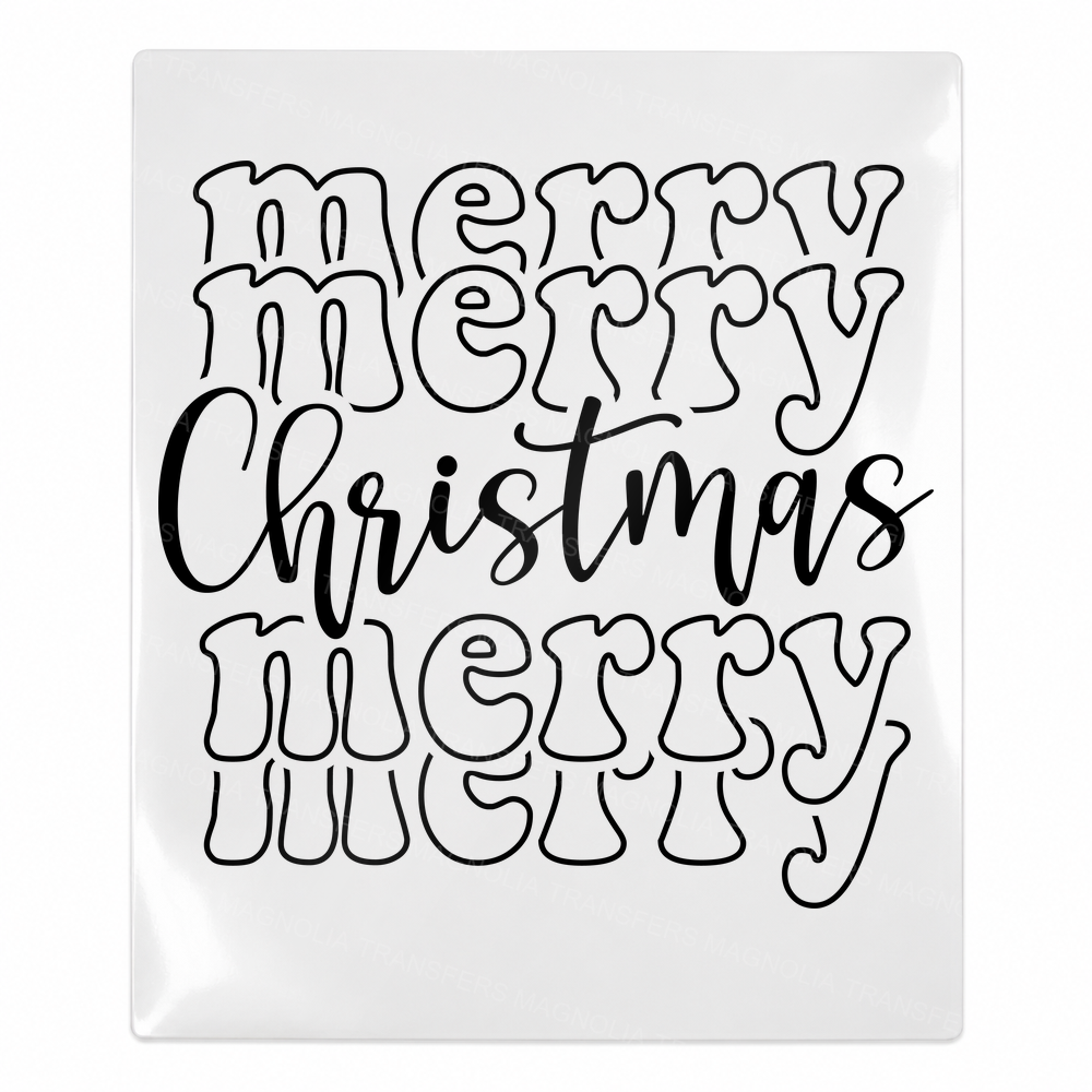 Merry Christmas Outline Stack Christmas UV transfer for hard-surface products