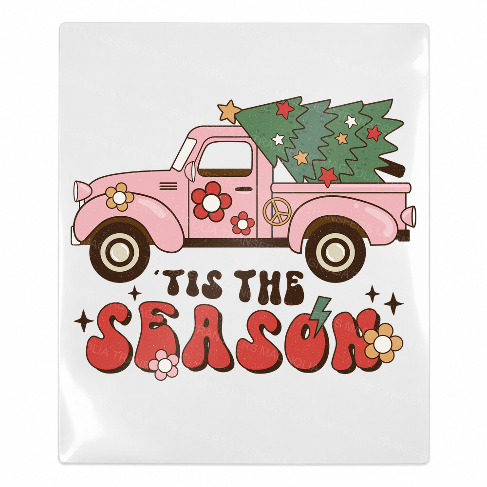 Tis The Season Pink Truck Christmas UV transfer for hard-surface products