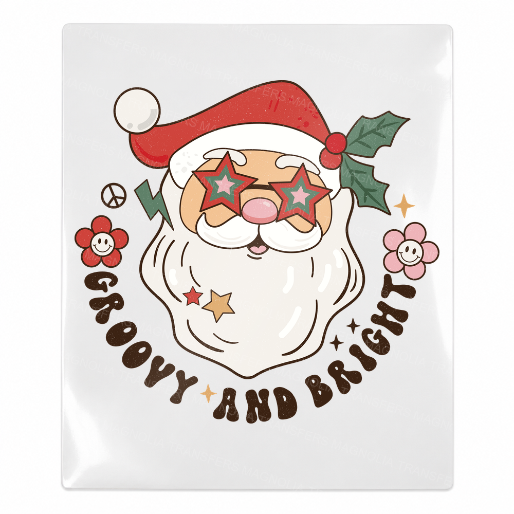 Groovy And Bright Santa Christmas UV transfer for hard-surface products