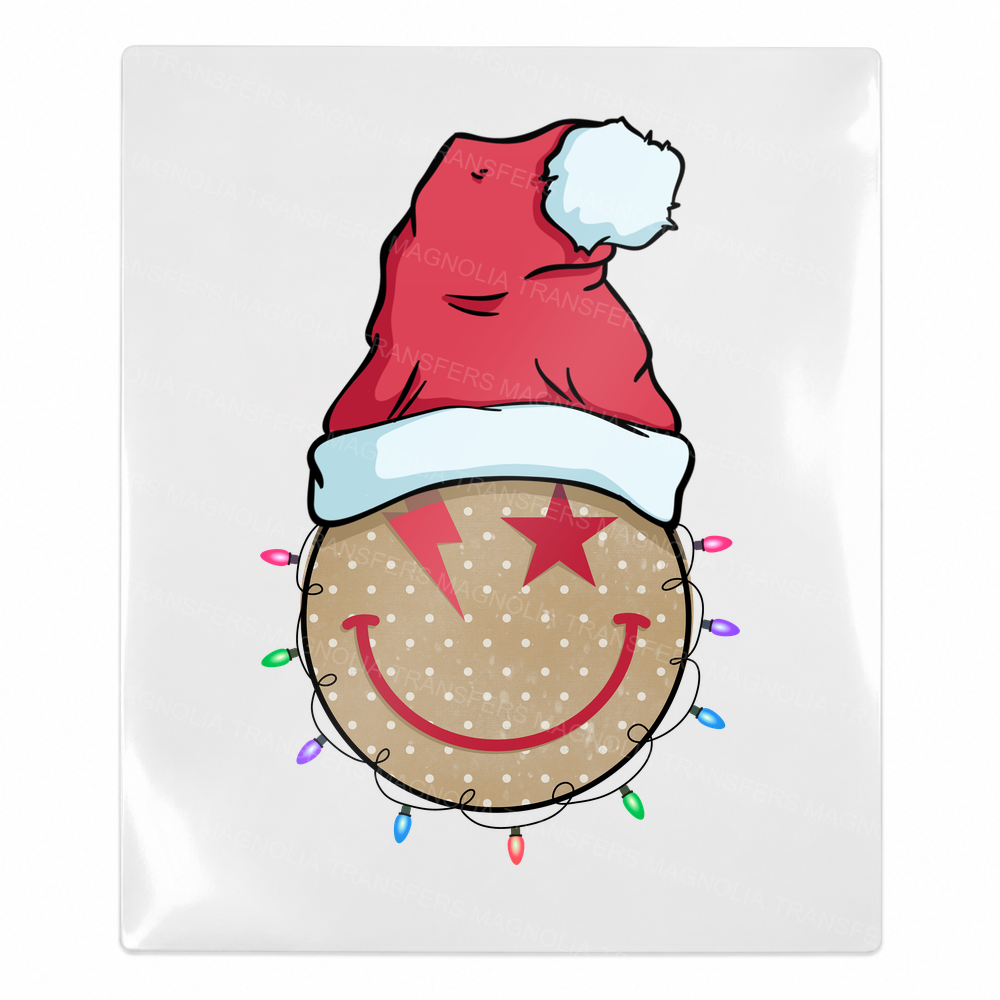 Santa Hat Smiley Lights Christmas UV transfer for hard-surface products