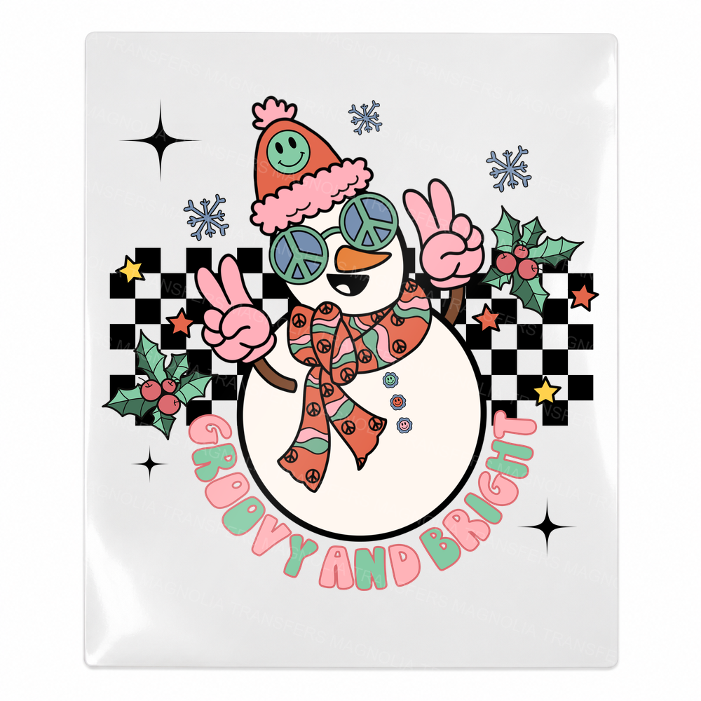 Stay Groovy Snowman Checkerboard Christmas UV transfer for hard-surface products
