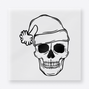 Santa Skull Sunglasses Christmas DTF transfer featuring a black and white skull wearing a Santa hat and sunglasses