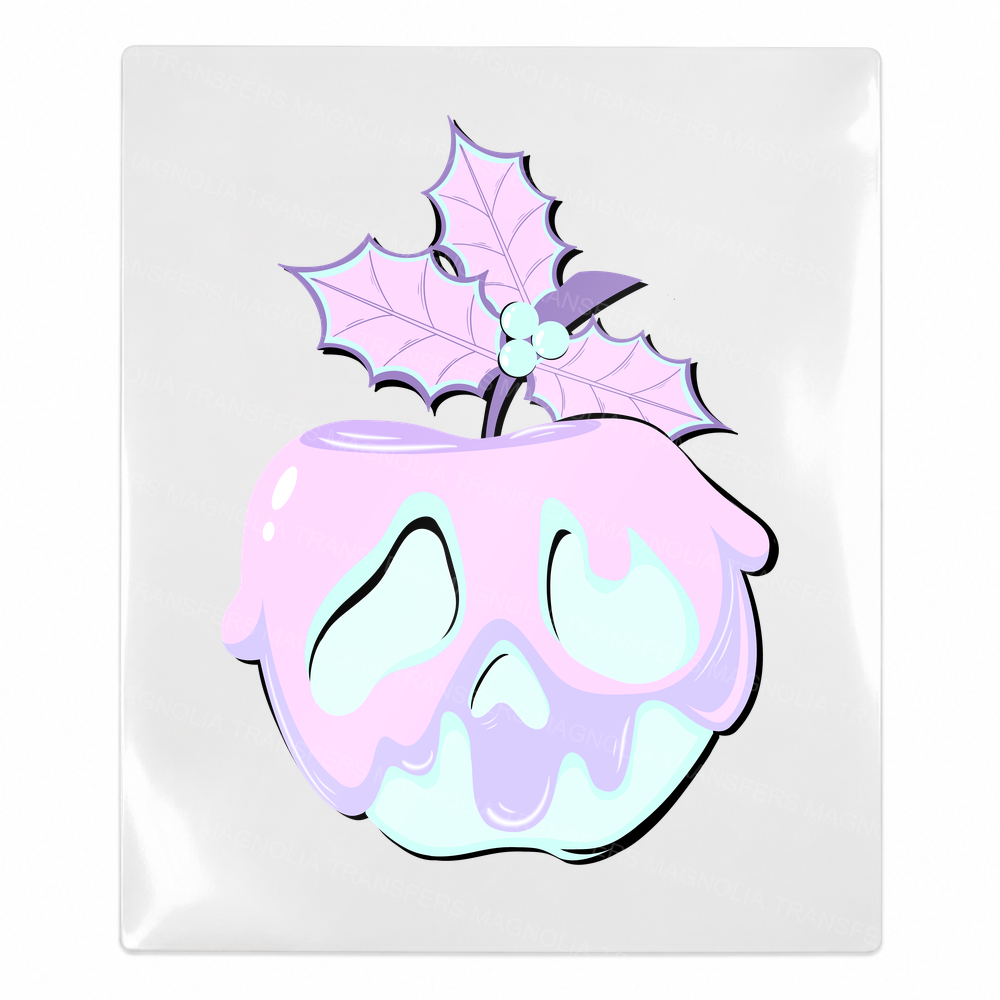 Pastel Holly Skull Christmas UV transfer for hard-surface products