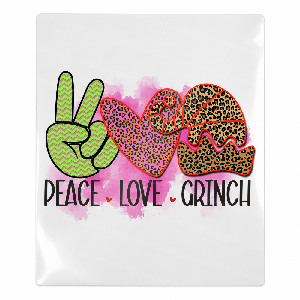 Peace Love Grinch Christmas UV transfer for hard-surface products