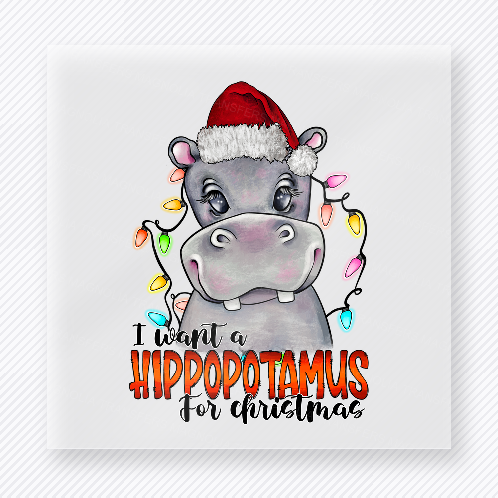 Hippopotamus For Christmas Christmas DTF Transfers