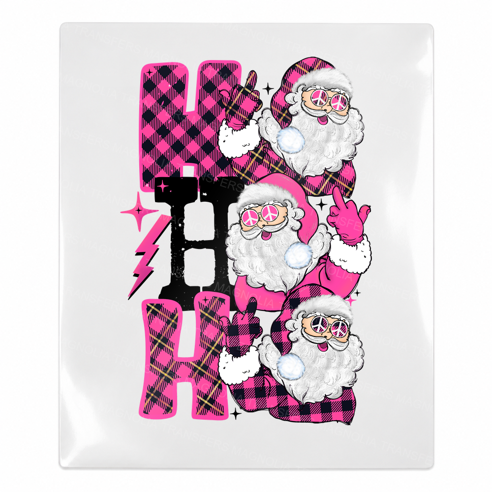Pink Ho Ho Ho Santa Stack Christmas UV transfer for hard-surface products