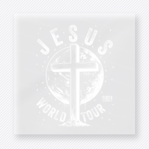 White Jesus World Tour Cross Christmas DTF transfer featuring a white Jesus world tour cross design with subtle distressed lettering