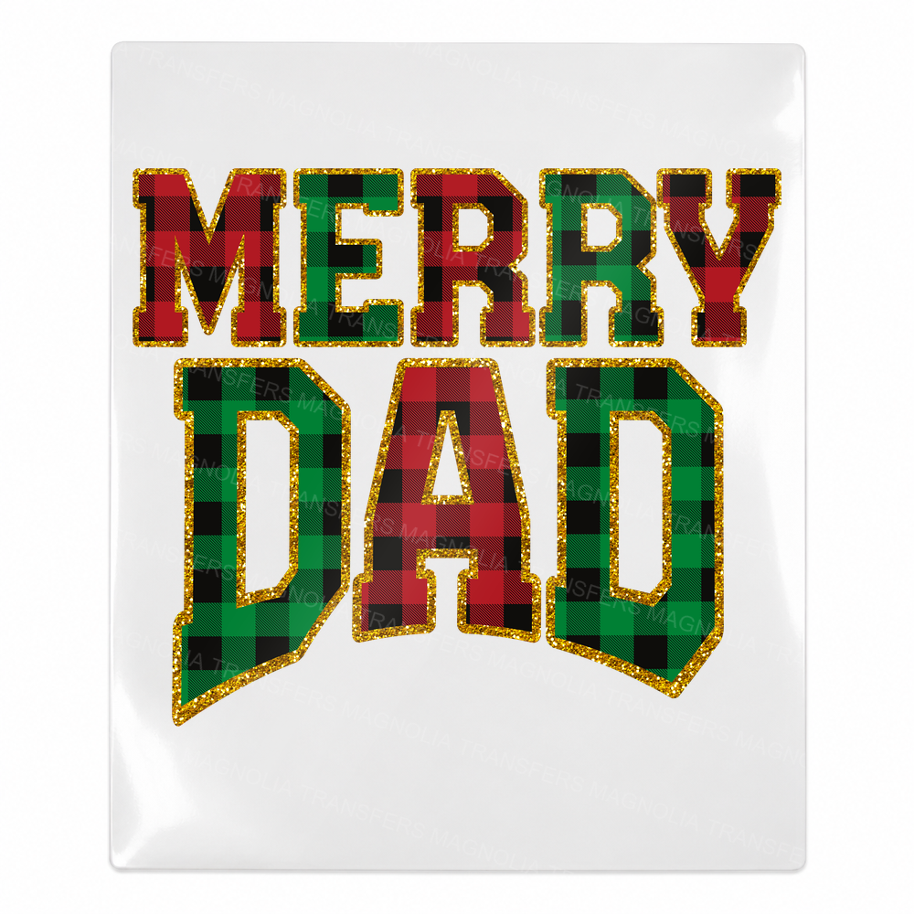 Merry Dad Plaid Christmas UV transfer for hard-surface products