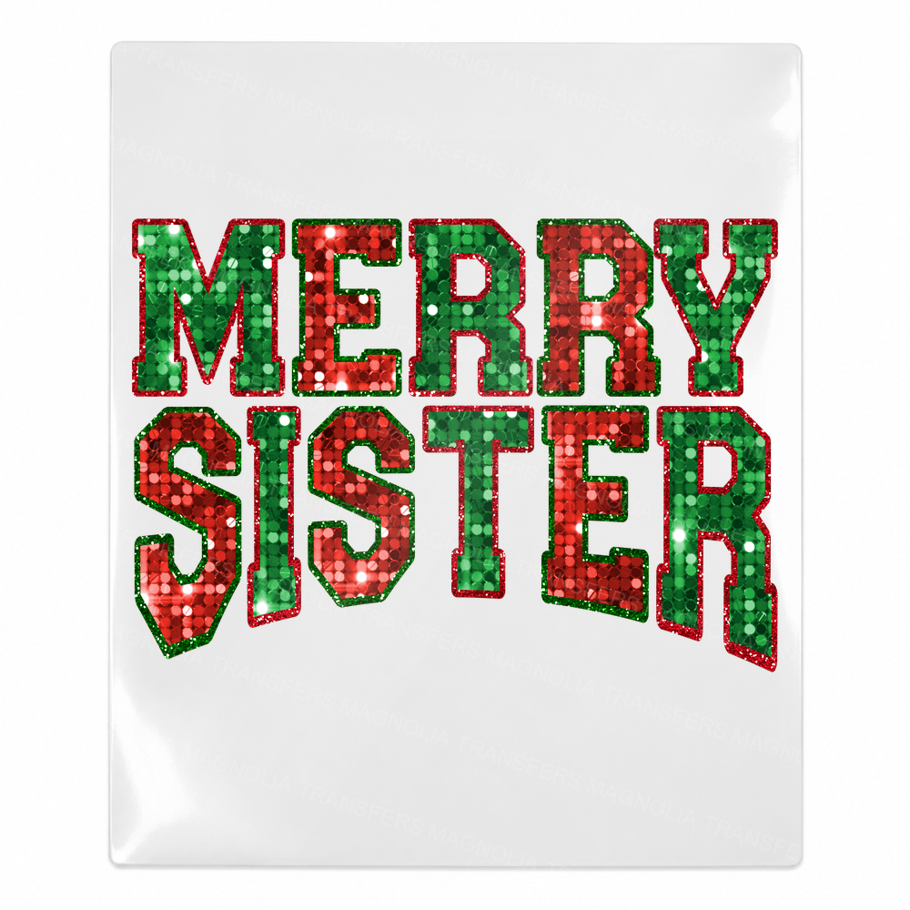 Merry Sister Christmas UV transfer for hard-surface products