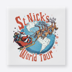 Stalicks World Tour Christmas DTF transfer featuring a holiday sleigh and reindeer world tour design with vintage concert styling