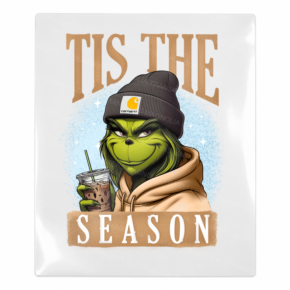 Tis The Season Grinch Beanie Christmas UV transfer for hard-surface products