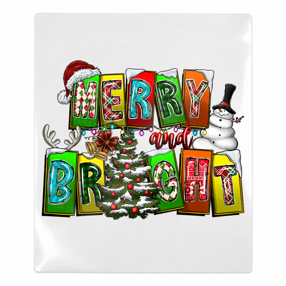 Merry And Bright Snowman Christmas UV transfer for hard-surface products