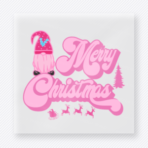 Merry Christmas Pink Tree Christmas DTF transfer featuring a pink merry Christmas design with Santa hat, tree, and reindeer silhouettes