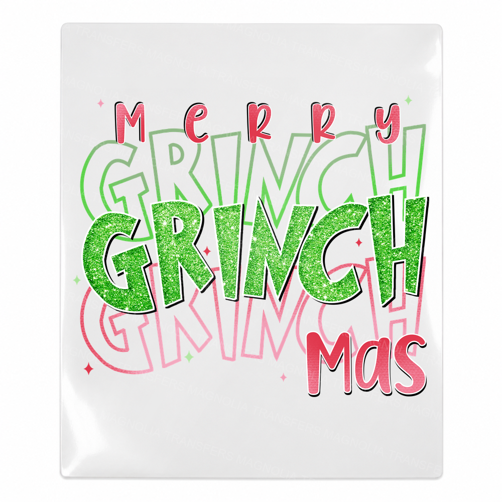 Merry Grinchmas Green Pink Christmas UV transfer for hard-surface products