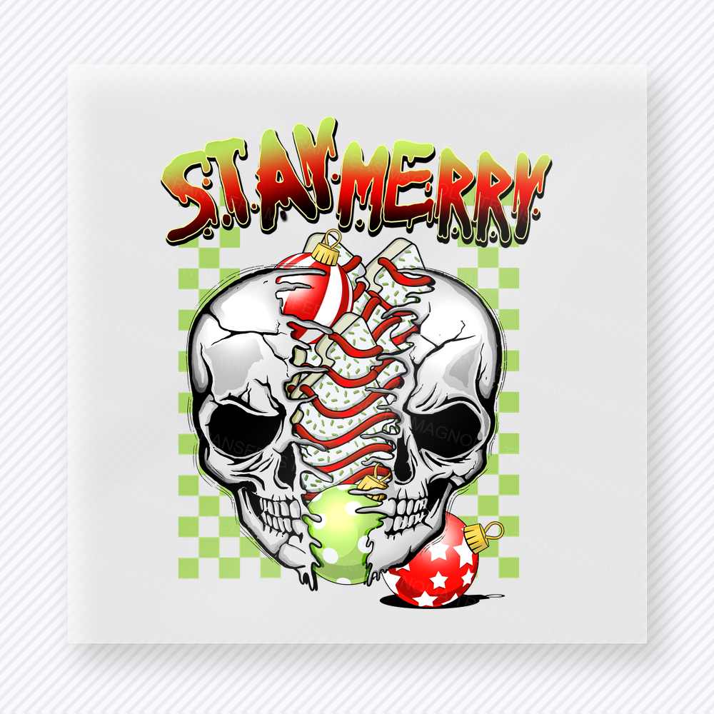 Stay Merry Skull Christmas DTF Transfers