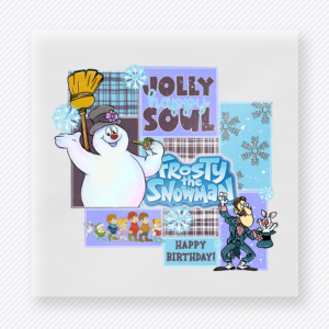 Holly Soul Frosty Snowman Christmas DTF transfer featuring a Frosty snowman collage design with holly soul lettering and winter accents