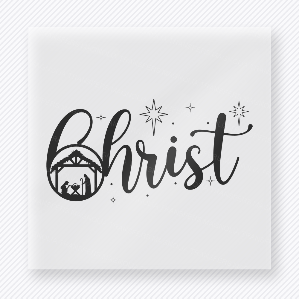 Christ Nativity Christmas DTF transfer featuring a simple faith Christ design with nativity scene and star accents