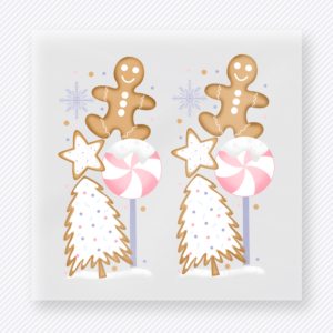 Gingerbread Candy Pair Christmas DTF transfer featuring a pastel gingerbread candy pair with trees, peppermint, and star accents