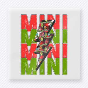 Mini Lightning Red Green Christmas DTF transfer featuring a red and green mini lightning bolt design with character collage fill