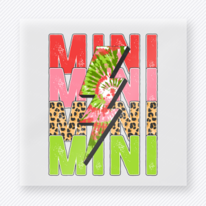 Mini Lightning Leopard Christmas DTF transfer featuring a mini lightning bolt design with leopard print and bright Christmas colors