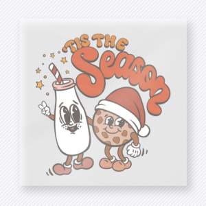 Tis The Season Ghost Santa Christmas DTF transfer featuring a cute tis the season design with ghost and Santa character in peach holiday colors