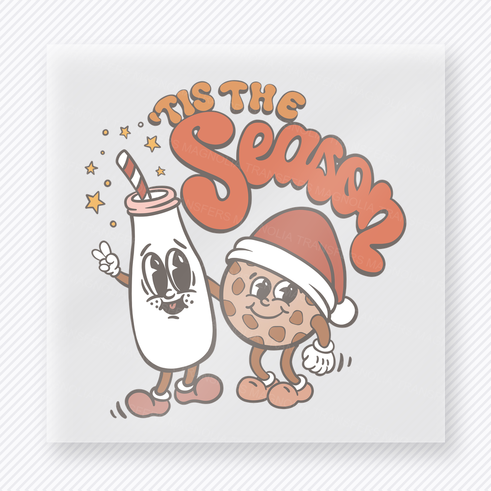Tis The Season Ghost Santa Christmas DTF transfer featuring a cute tis the season design with ghost and Santa character in peach holiday colors