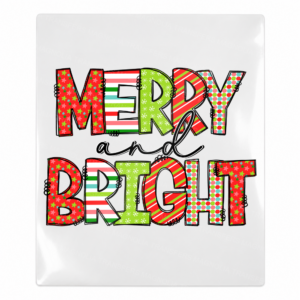 Merry And Bright plaid lettering with Christmas lights UV Transfer