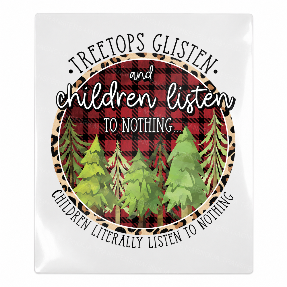 Treetops Glisten evergreen forest Christmas UV Transfer